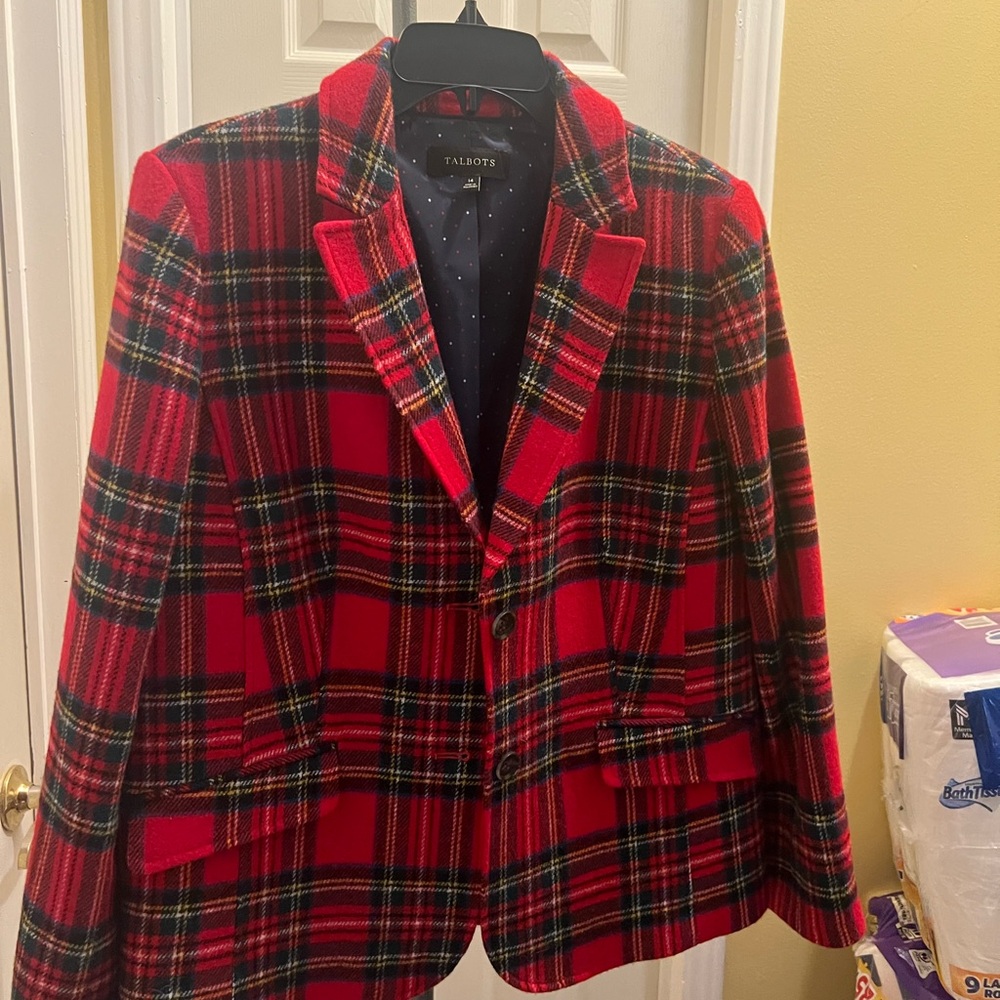 Talbots Red Plaid Women's Blazer - Picture 4 of 4